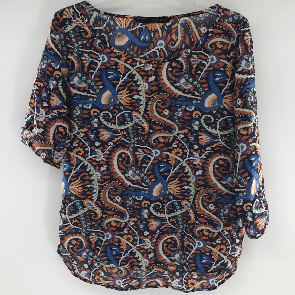 Zara Basic Large Yellow Orange/Blue/Orange Print … - image 1